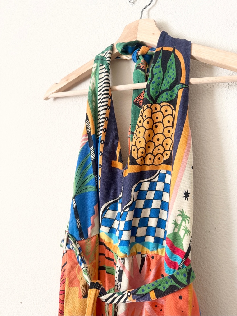 Farm Rio x Anthropologie MEDIUM halterneck printed wide leg jumpsuit - Picture 5 of 12